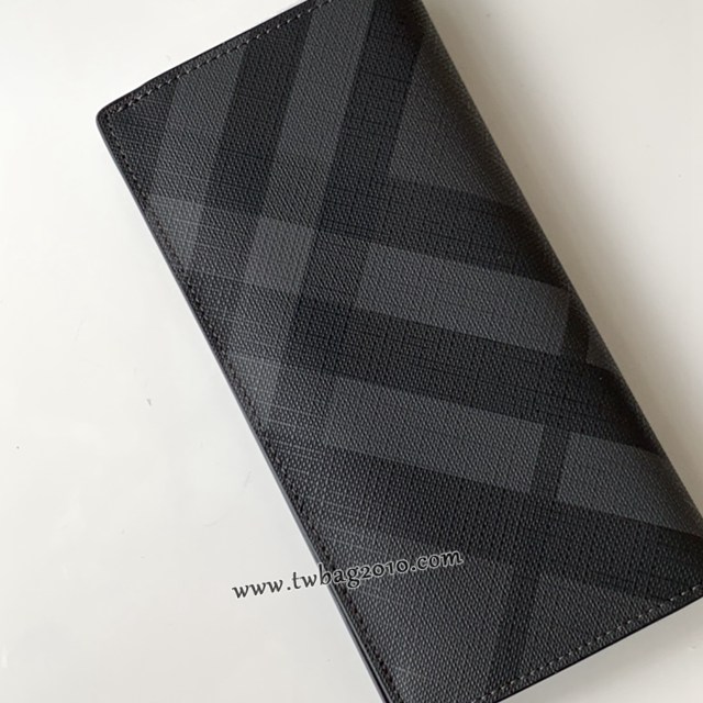 Burberry專門店新款煙熏格子男士長夾 巴寶莉London格紋馬術騎士圖案二折錢夾 yxb1114